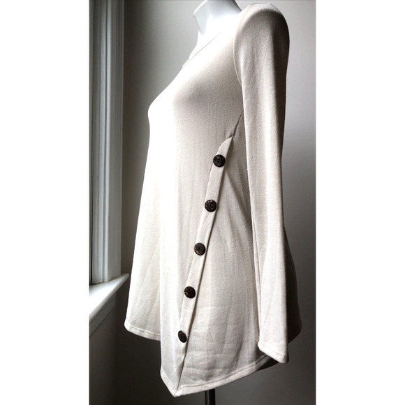 REBORN J Cream Ivory Asymmetrical Long Sleeve Button Accent Tunic Small - Picture 5 of 7
